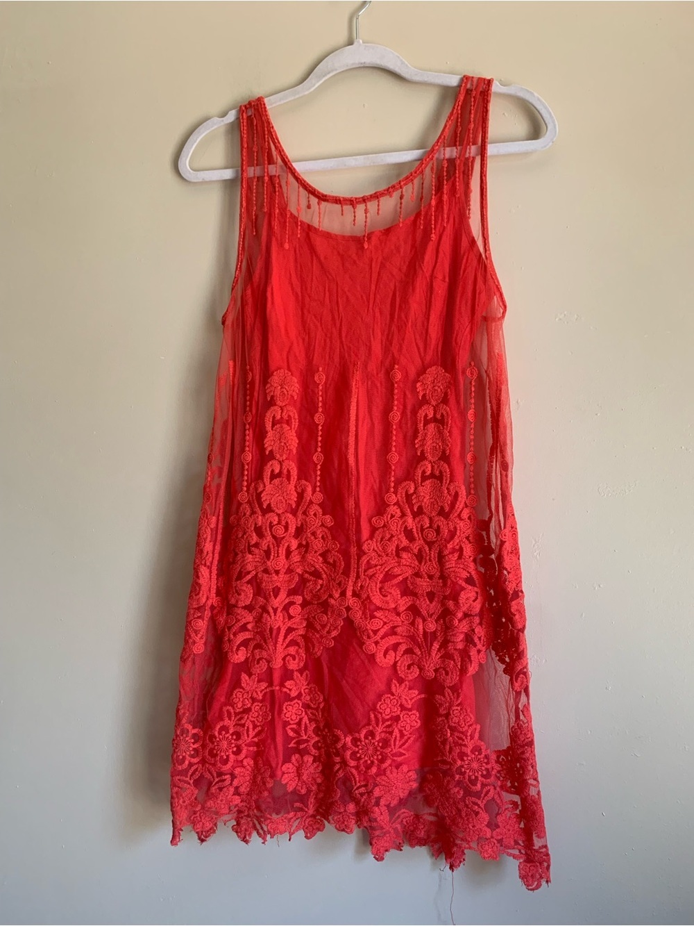 Free People Red Lace Overlay Slip Dress Women Size Small Outfit Clothing